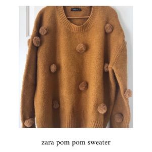 Zara Oversized Pompoms Sweater in Mustard - M